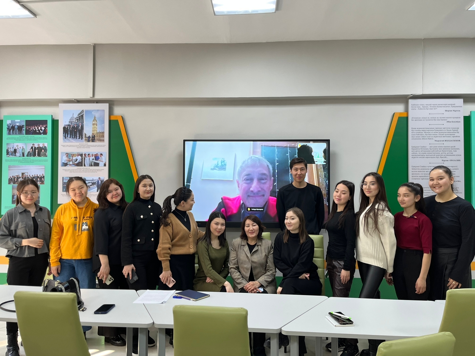Eric Freedman pictured with students at Al-Farabi Kazakh National University in Almaty, Kazakhstan. 